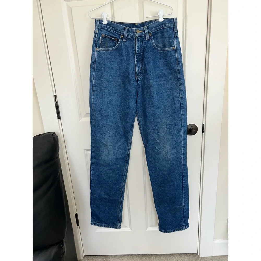 Vintage Carhartt B21DST Flannel Lined Blue Denim Jeans Men's 32